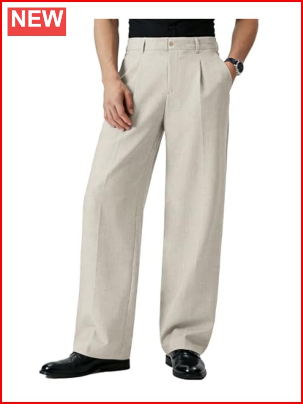 Mens Linen Casual Dress Pants Wide Leg Baggy Pleated Relaxed Slacks